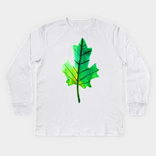 Watercolor Green-Yellow Leaf Kids Long Sleeve T-Shirt